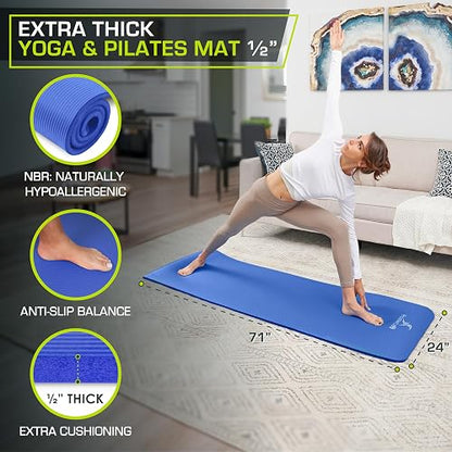 ProsourceFit - Esterilla de Yoga Extra Gruesa con Espuma Cómoda y Correa de Transporte - 1,3 cm de Espesor x 180 cm de Largo