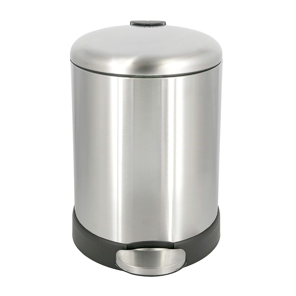 Glad Cubo de basura pequeño, 1.2 galones | Cubo de basura redondo de acero inoxidable con tapa de cierre suave y pedal de pie | Cesta de basura de metal con cubo interior extraíble, acero inoxidable