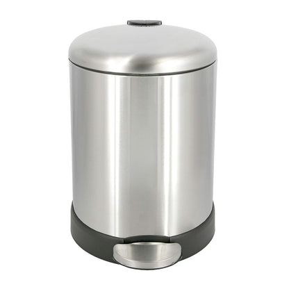 Glad Cubo de basura pequeño, 1.2 galones | Cubo de basura redondo de acero inoxidable con tapa de cierre suave y pedal de pie | Cesta de basura de metal con cubo interior extraíble, acero inoxidable