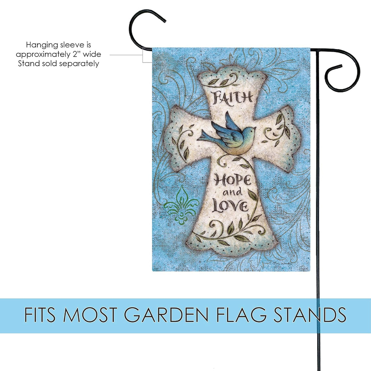 Toland Home Garden Hope and Love 12.5 x 18 Inch Decorative Blue Bird Religious Cross Easter Faith Garden Flag