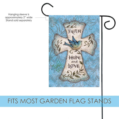 Toland Home Garden Hope and Love 12.5 x 18 Inch Decorative Blue Bird Religious Cross Easter Faith Garden Flag
