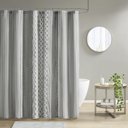 INK+IVY Imani - Cortinas de Ducha de Chenilla 100% algodón, Lavables a máquina, Moderna decoración del baño, visualización de privacidad para Tina, 72 x 72 Pulgadas, Color Gris