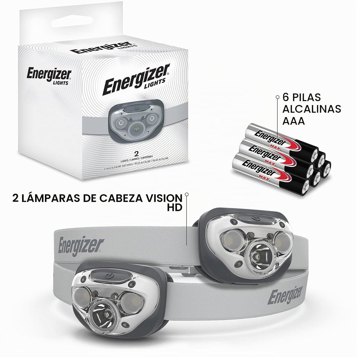 Energizer Faros LED Pro (Paquete de 2), IPX4 Resistentes al Agua, luz de Cabeza de Alto Rendimiento para Exteriores, Camping, Correr, tormenta, Supervivencia, (Pilas Incluidas)