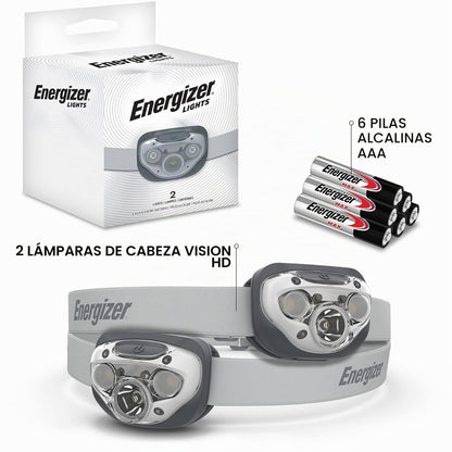 Energizer Faros LED Pro (Paquete de 2), IPX4 Resistentes al Agua, luz de Cabeza de Alto Rendimiento para Exteriores, Camping, Correr, tormenta, Supervivencia, (Pilas Incluidas)