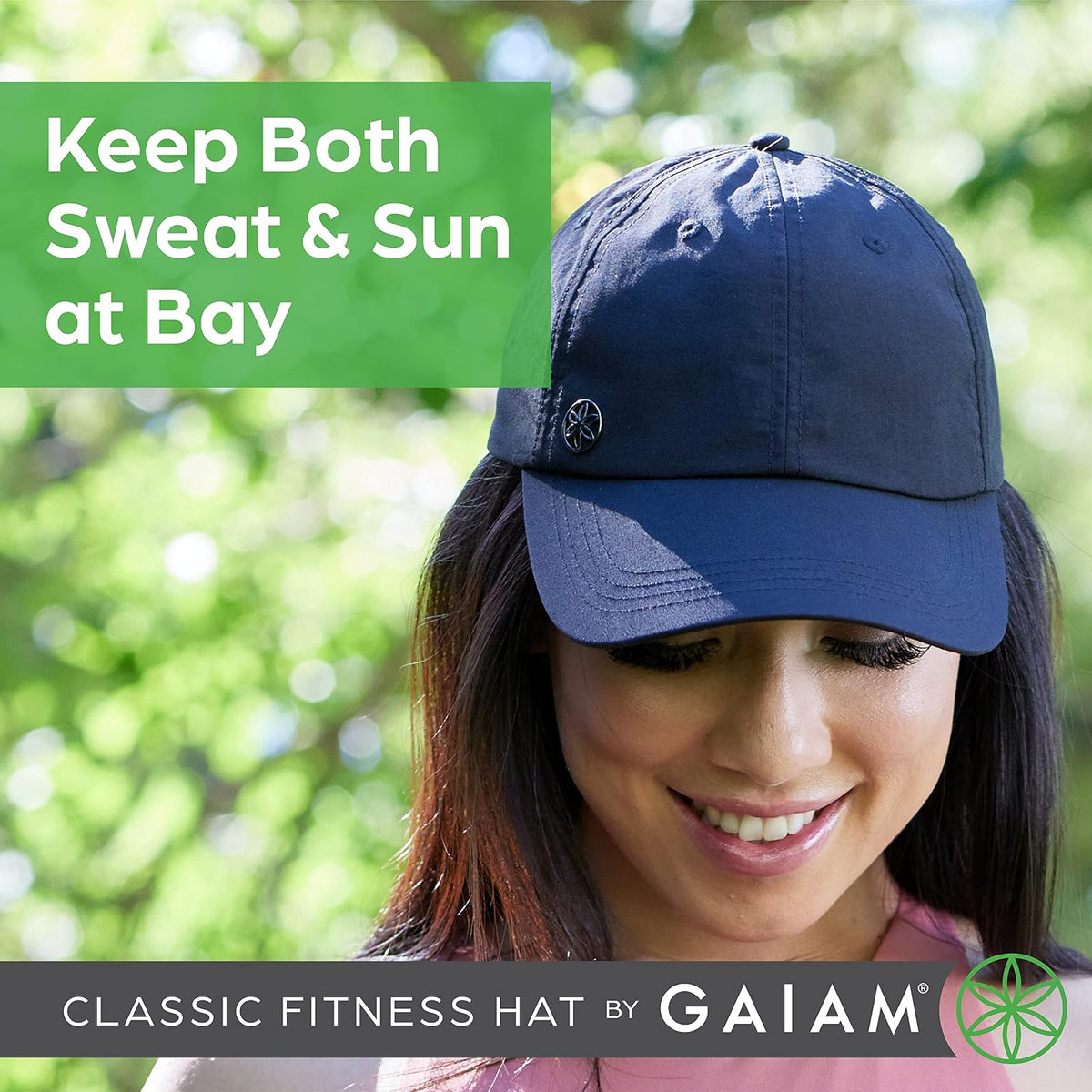 Gaiam - Gorro clásico para Correr de Fitness para Mujer, Gorro de Cola de Caballo con Banda de Secado rápido para Senderismo y día Festivo de Verano en la Playa