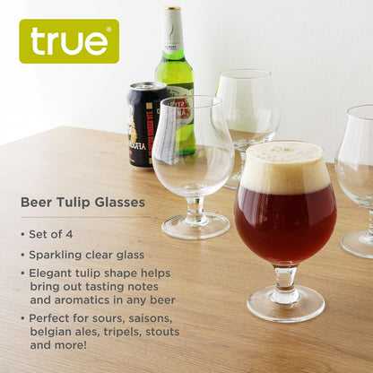 TRUE - Vasos de cerveza de tulipán, juego de vasos de 15 onzas para despedida de soltero, fiesta de acogida, cristalería, IPA Ale Pilsner belga, juego de 4 vasos de cerveza