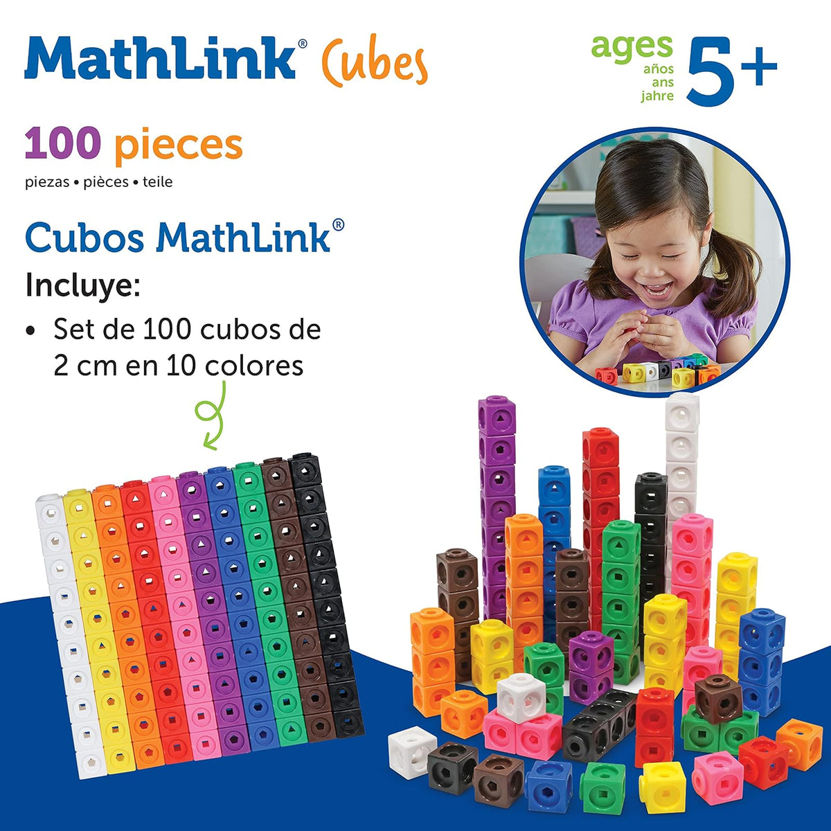Learning Resources MathLink Cubes, Set de 100 | Cubos Interconectables para Niños, Cubos para Contar, Material Didáctico de Matemáticas, Material para Maestros