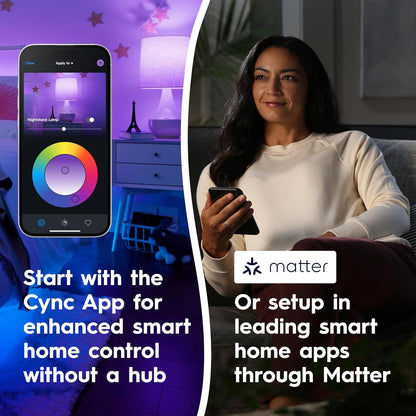 GE Cync - Bombillas LED inteligentes A19, decoración de habitación, luces WiFi estéticas que cambian de color, foco LED interior, compatible con Alexa y Google (paquete de 2)