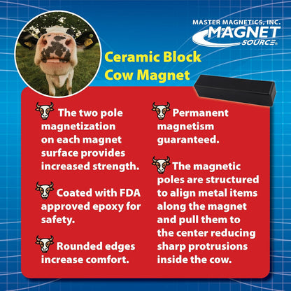 Master Magnetics Imán de Ferrita Vaca COW-SCM7CX4BX | Paquete de 4, 3 pulg largo, 0.67 pulg ancho, 0.65 pulg alto, recubrimiento polvo negro