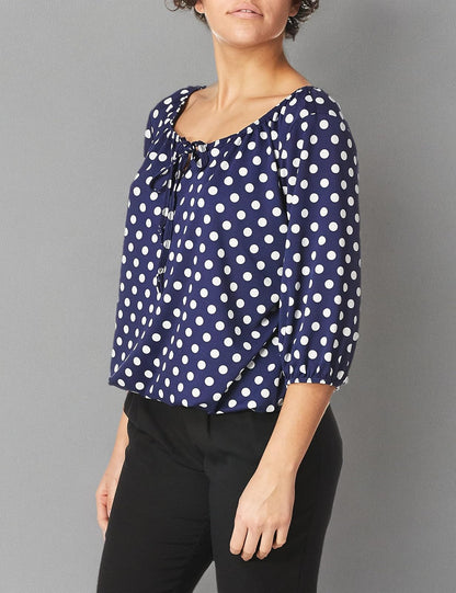 Star Vixen Top Campesino con Mangas Codos para Mujer con Lazo de Ojo de Cerradura