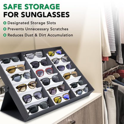 ProSource 18 Slot Sunglasses Organizer Box Stand Display Case/Tray, Fabric Lined & Snap Close