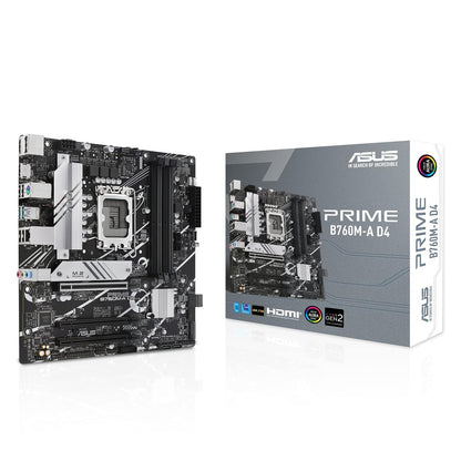 ASUS Tarjeta Madre Intel B760 Prime B760M-A D4, Intel 13° y 12° Gen, LGA 1700, mATX, DDR4, 2X M.2, DisplayPort, Dual HDMI, SATA 6 Gbps y Aura Sync