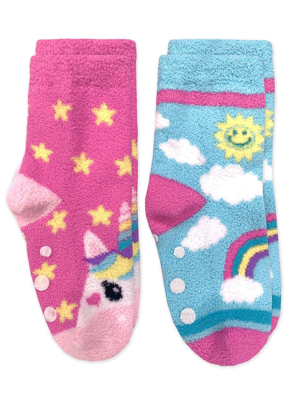 Jefferies Socks Slipper Socks Jefferies Socks - Calcetines de unicornio y arco iris coloridos para niña, paquete de 2, multicolor, XS Niñas