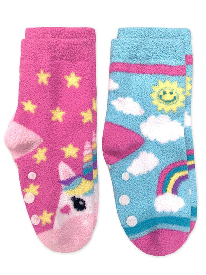 Jefferies Socks Slipper Socks Jefferies Socks - Calcetines de unicornio y arco iris coloridos para niña, paquete de 2, multicolor, XS Niñas