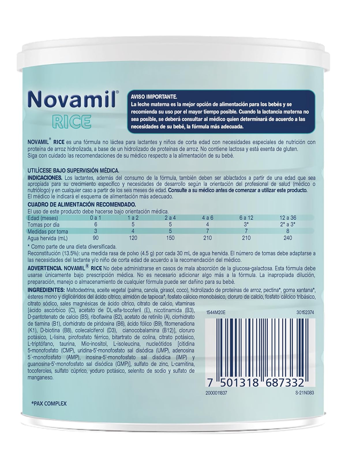 Novamil Rice Formula Infantil No Lactea 400 g