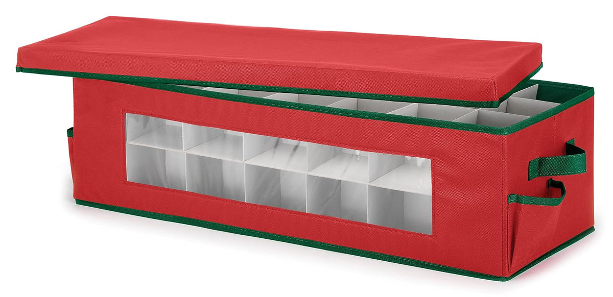 Whitmor Ornament Storage Box 42 Compartments with Outer Pocket for Ornament Hooks