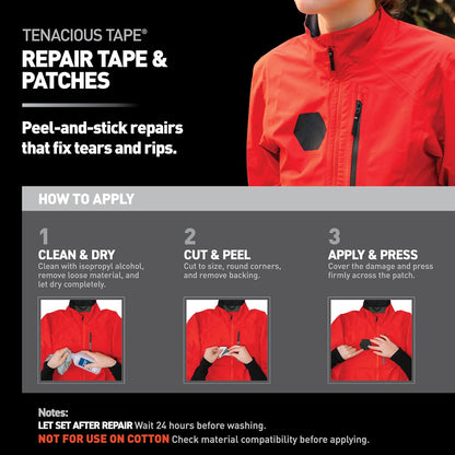 GEAR AID - Cinta Hexagonal Tenacious de 2.5 Pulgadas y 1.5 Pulgadas, Parches de reparación de Tela para Exteriores microRipstop Que se Pela y Pega para Fijar Agujeros y Quemaduras en Chaquetas de