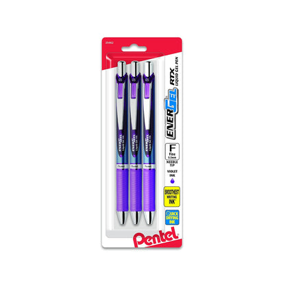 Pentel EnerGel RTX Bolígrafos Retráctiles de Tinta Líquida de Gel - Aguja de 0.5mm - 3 Unidad (Paquete de 1) - Violeta