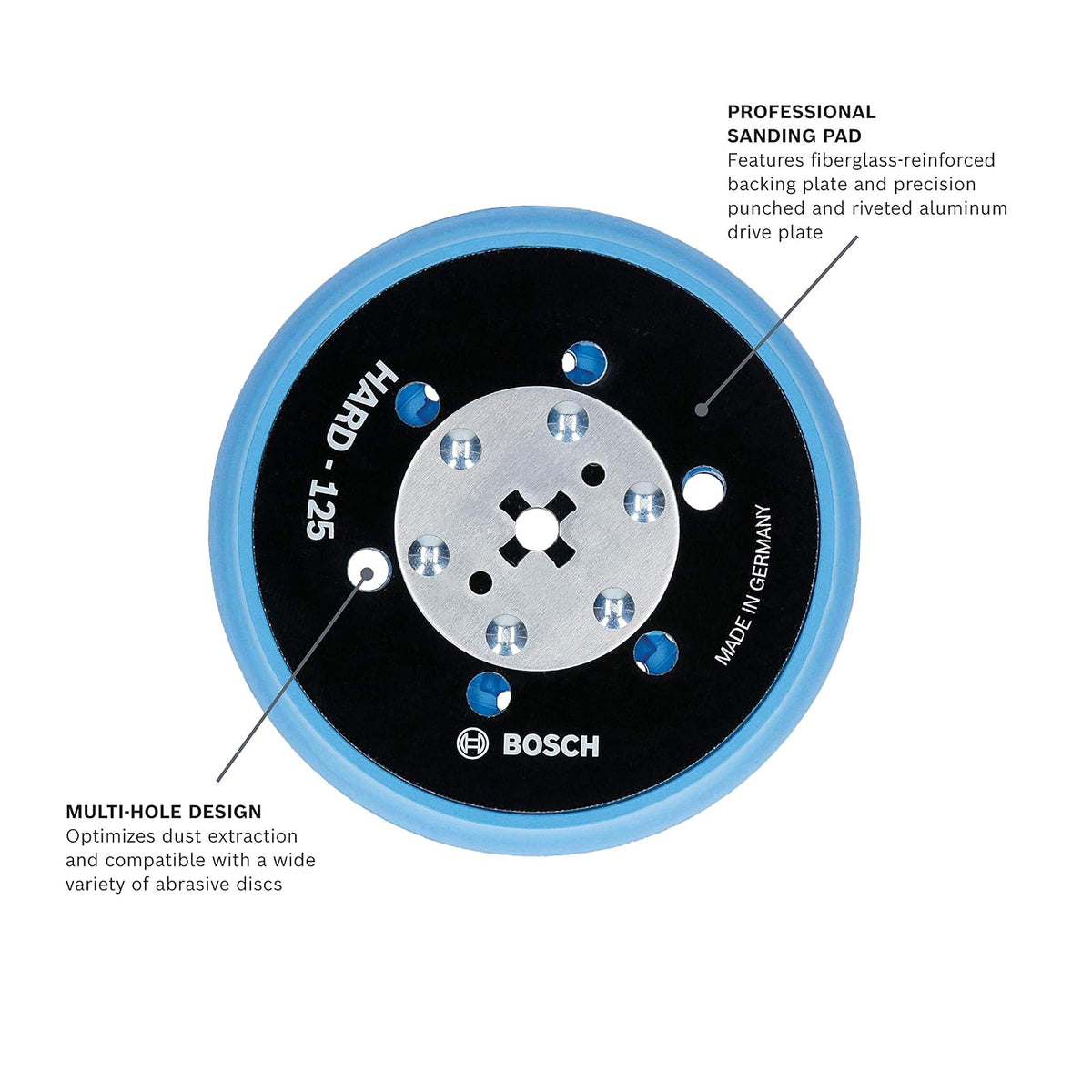 BOSCH RSM5046 5" Almohadilla de lijado de múltiples orificios de gancho y bucle duro