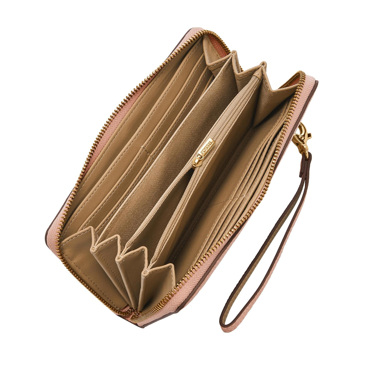 Cartera de mano con cremallera Fossil Logan de piel en color rosa para mujer