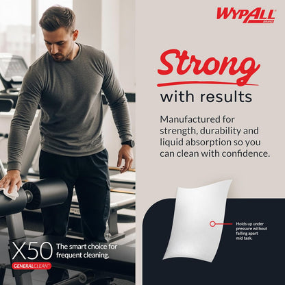 Wypall 35015 X50 Cloths, Jumbo Roll, 9 4/5 x 13 2/5, White