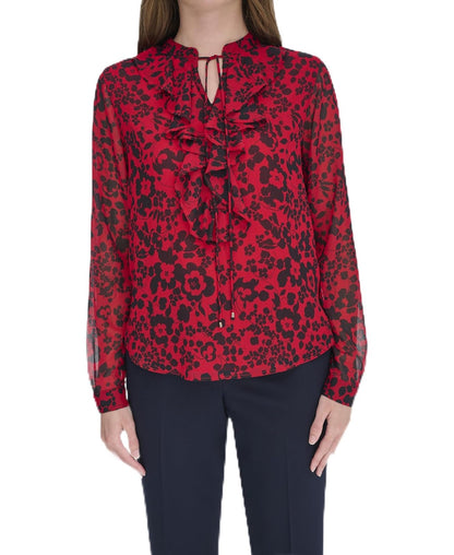 Tommy Hilfiger Camisa Manga Larga con Volantes Floral Rojo para Mujer
