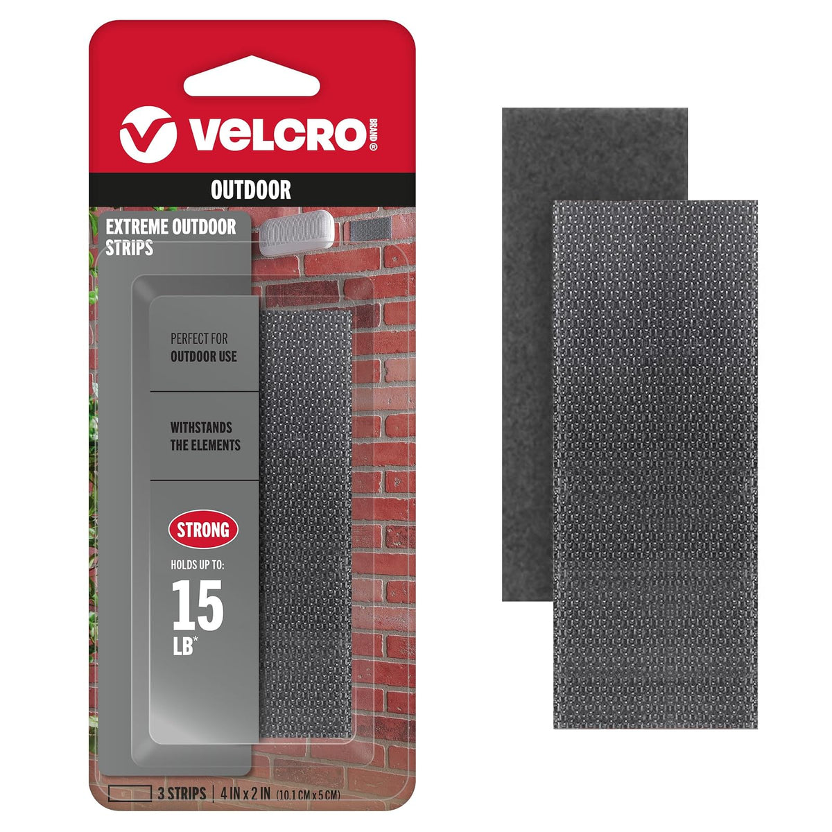 Sujetadores de fuerza industrial de la marca VELCRO | Condiciones climáticas extremas al aire última intervensión | Resistencia resistente que soporta hasta 15 libras | 4 tiras de 2 pulgadas, 3