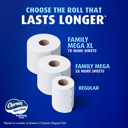 Charmin Ultra Soft Toilet Paper, Family Mega Roll with Cushiony Touch (5x More Sheets*), 18 Count