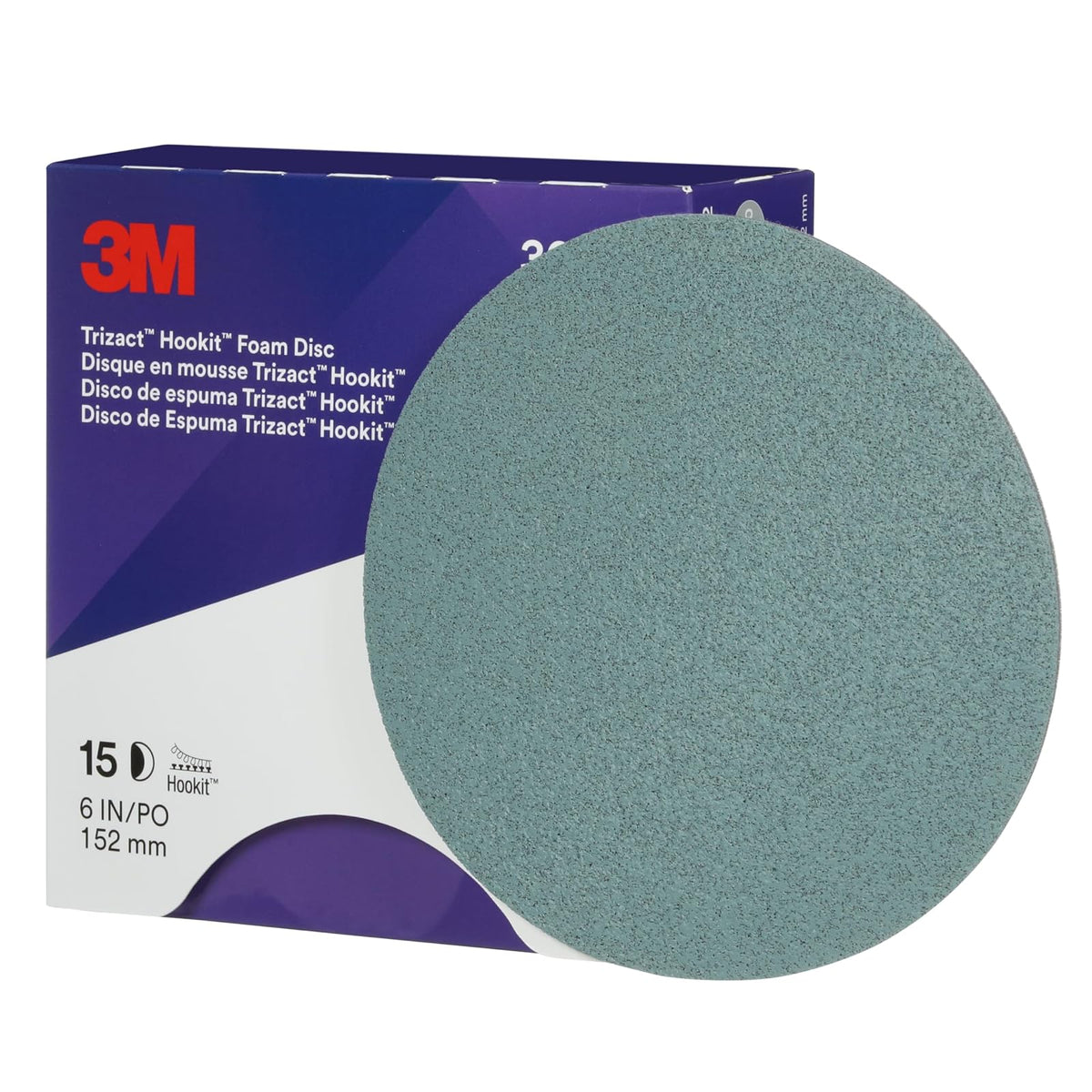 3M Disco Hookit Trizact P '' Pre Pulido Automotroz | 15 discos; azul, acabado de pintura; lijado ultrafino; eliminación de micro arañazos