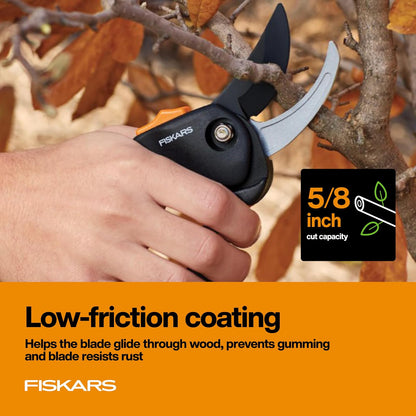 Fiskars - Tijeras de poda de derivación, cortador de ramas con capacidad de corte de 5/8 pulgadas, tijeras de jardín con hoja de acero afilada, resistentes a la corrosión, podadoras ergonómicas con