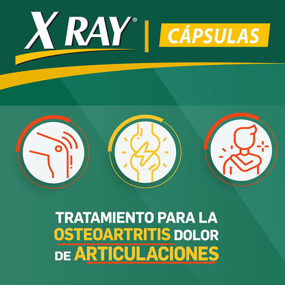 X RAY Coadyuvante en el tratamiento de la osteoartritis, Libera tus articulaciones y ponte en movimiento gracias a su formulación con glucosamina (450 mg), vitamina C (30 mg) y Condroitina (10 mg)