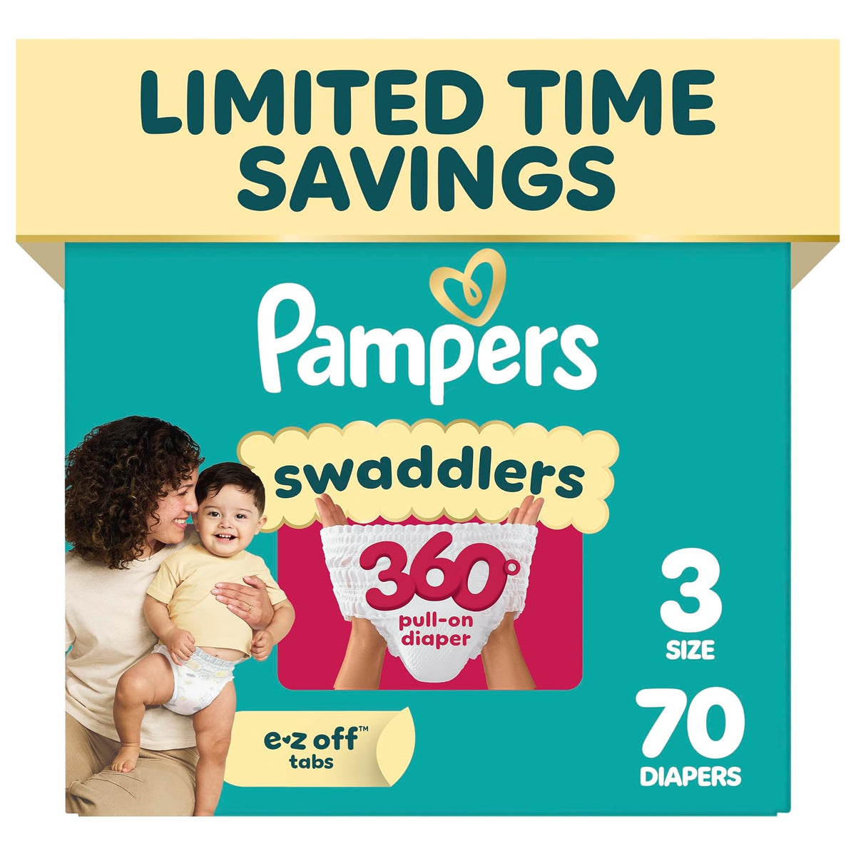 Pampers Swaddlers 360 Pañales tamaño 3, 70 unidades, pañales desechables