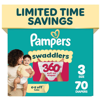 Pampers Swaddlers 360 Pañales tamaño 3, 70 unidades, pañales desechables