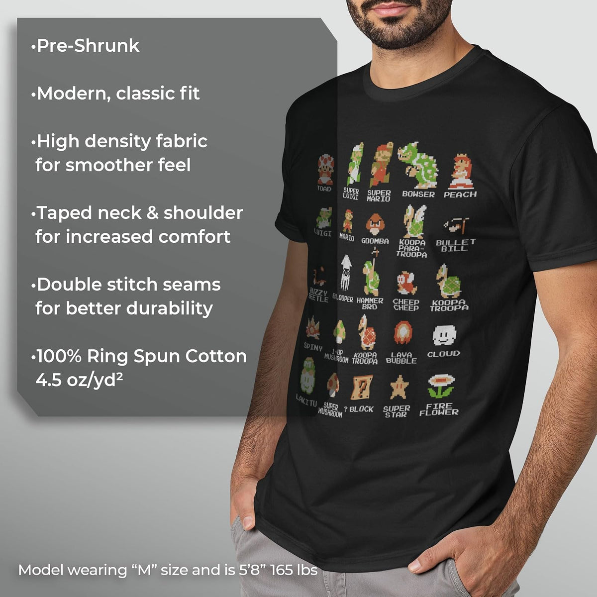 Nintendo Playera Pixel Cast Camiseta para para Hombre