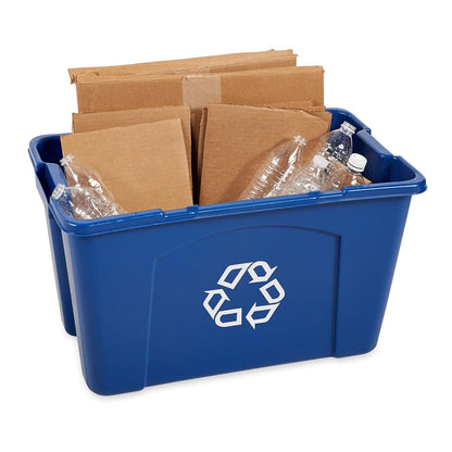 Rubbermaid Commercial Products – Caja de Reciclaje Apilable con Asas Integradas para Fácil Transporte, Bote Resistente para Interiores y Exteriores, Capacidad de 68 L, Azul FG571873BLUE