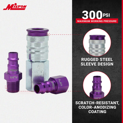 Milton S-303VKIT HIGHFLOWPRO - Juego de acopladores y enchufes estilo V 1/4 NPT morado - 3 piezas