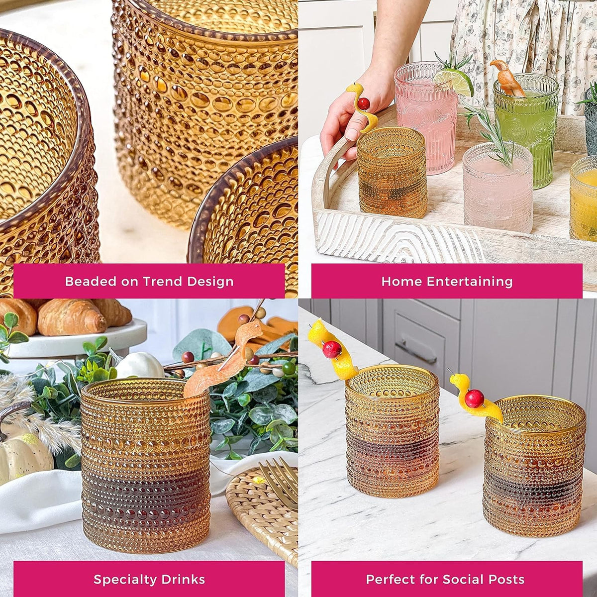 Kate Aspen - Juego de Vasos de Vidrio Vintage Júpiter de 6 a 10 Onzas, Vasos de Cóctel, Jugo y Agua, Regalo para Anfitriona y Recién Casados