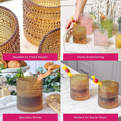 Kate Aspen - Juego de Vasos de Vidrio Vintage Júpiter de 6 a 10 Onzas, Vasos de Cóctel, Jugo y Agua, Regalo para Anfitriona y Recién Casados