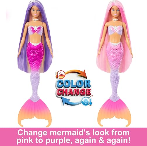 Barbie Fantasía Muñeca Sirenas Colores Mágicos Cabello Rosa para niñas de 3 años en adelante