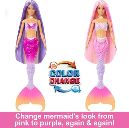 Barbie Fantasía Muñeca Sirenas Colores Mágicos Cabello Rosa para niñas de 3 años en adelante