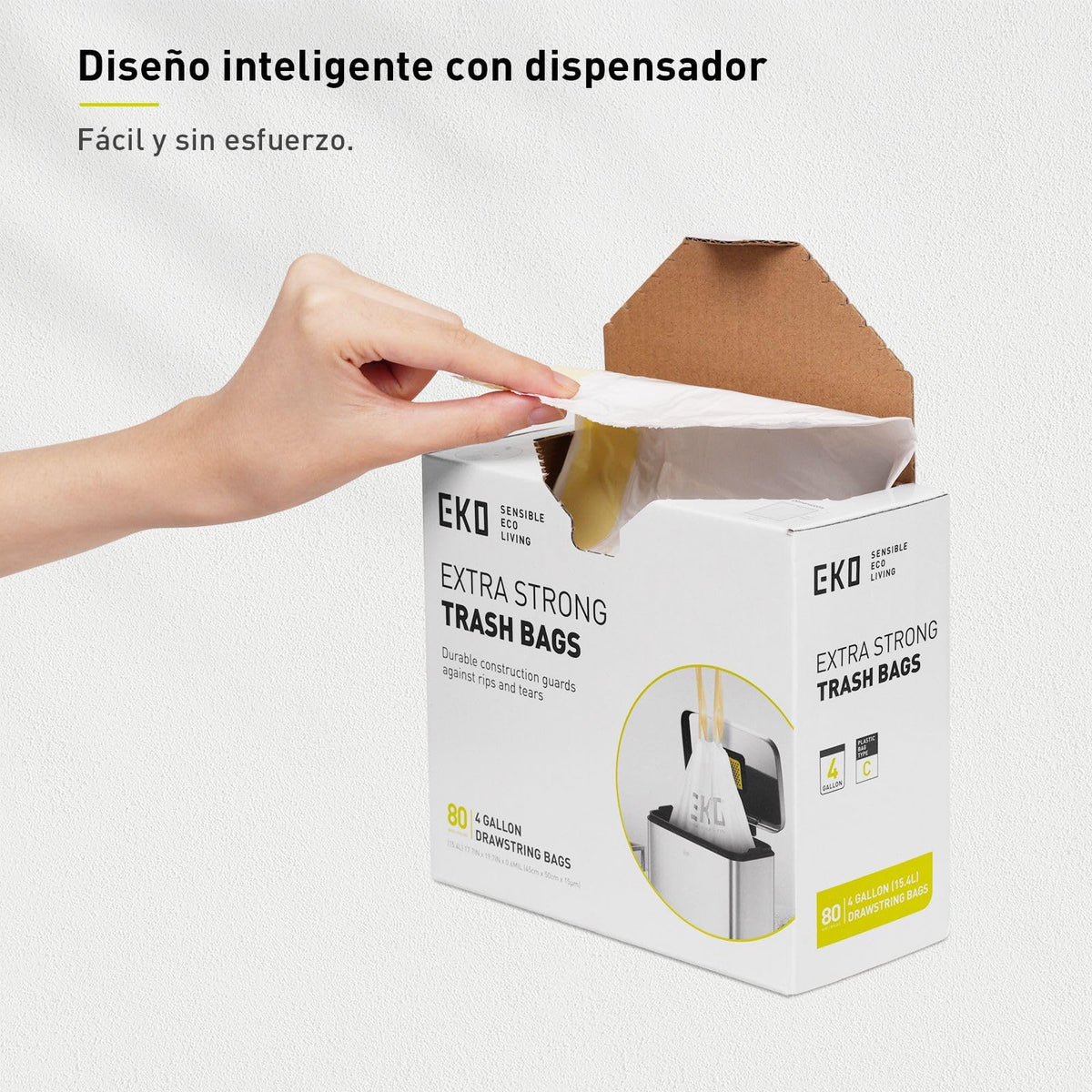 EKO Bolsas de Basura Tamaño C. 10-15 Litros. 80 unidades Caja dosificación fácil. Compatible con bote de basura EKO, uso en cocina, doméstico, extrafuertes, con cordón