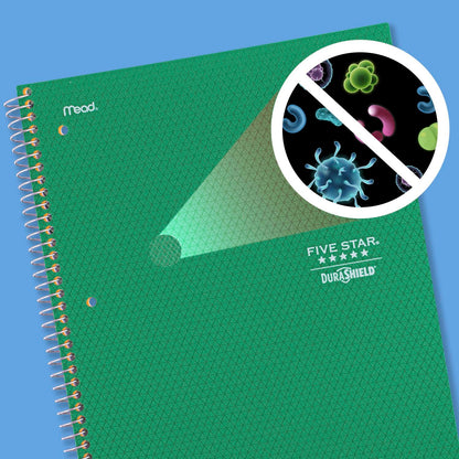 Five Star DuraShield - Cuadernos de 4 unidades, 1 tema, papel de rayas anchas, 10-1/2 x 8 pulgadas, 100 hojas, negro, rojo, verde eléctrico, azul cobalto (930021)