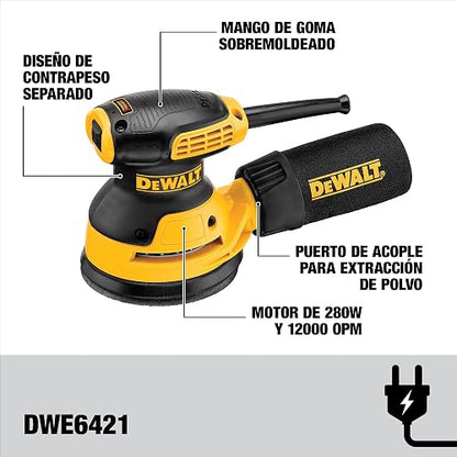 DEWALT Lijadora Orbital 5" (127mm), 280W, DWE6421