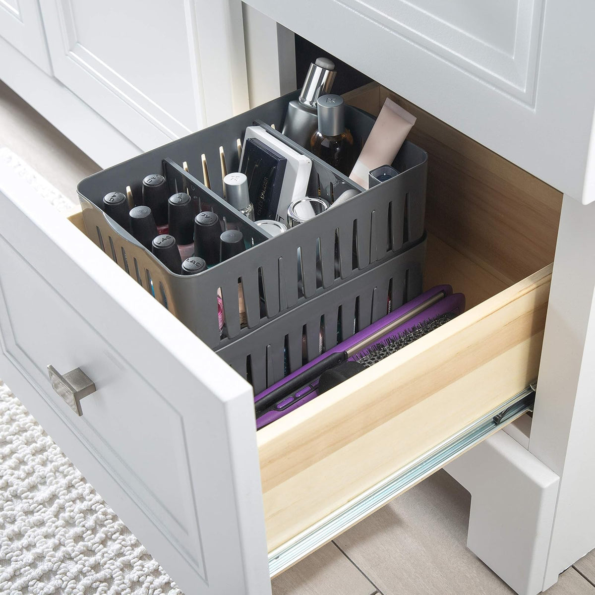 Simplify - Contenedor apilable de 3 Compartimentos con divisores Ajustables, Organizador de cajones, Cesta de Almacenamiento, Buena para Oficina, Suministros de computadora, recámara, baño,