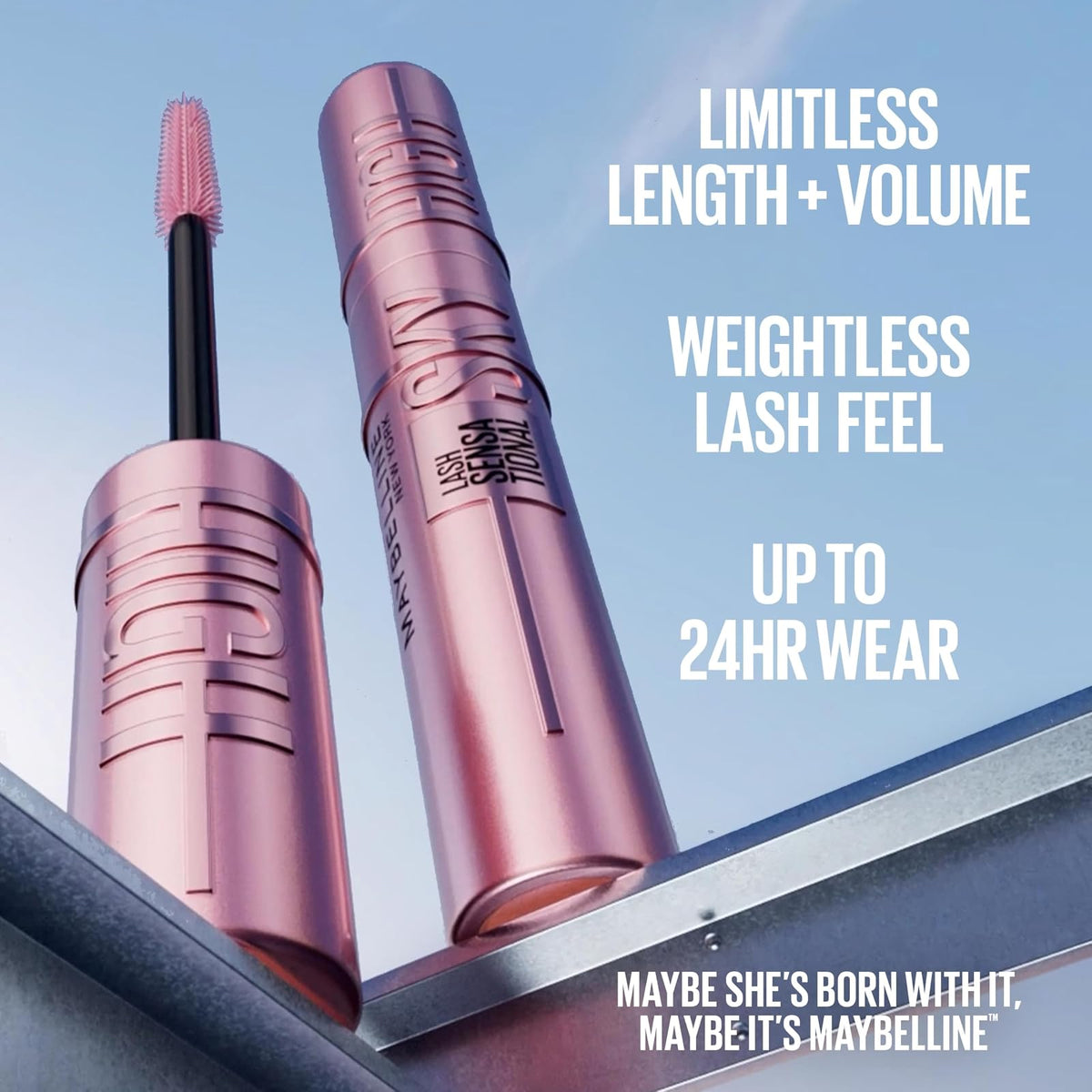Maybelline Sky High Cosmic Black Máscara de Pestañas, Dura 24H, Lavable
