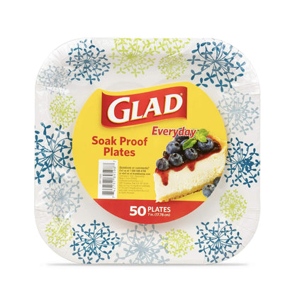 Glad Platos de Papel Desechables Resistentes a Líquidos - Azul - 7 Inch - 50 Count
