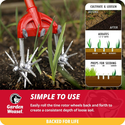 Garden Weasel Cultivador Y Timón 90206 | Mano, Dientes Desmontables, Manual Tierra, Resistente Intemperie, Resistente Óxido, Acero Carbono