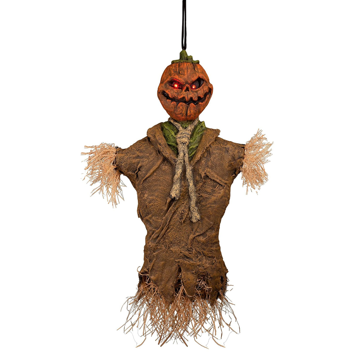 Ghoulish Productions Hanging Pumpkin, Decoracion Colgante de Calabaza Poseida con Luz en Ojos, Decoraciones Colgantes de Espantapajaros Ideal para Decorar tu Casa o Casas de Terror de Halloween