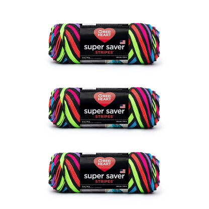 Red Heart Super Saver Estambre Acrílico, Paquete de 3 - Neon Stripes