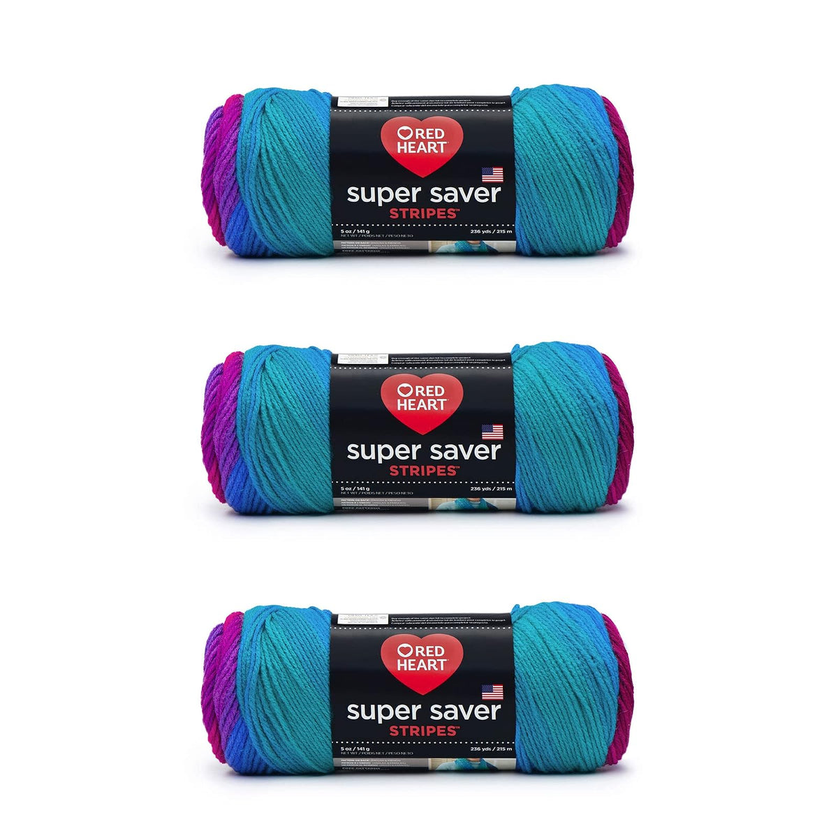 Red Heart Super Saver Estambre Acrílico, Varios Colores - Polo Stripe - Paquete de 3